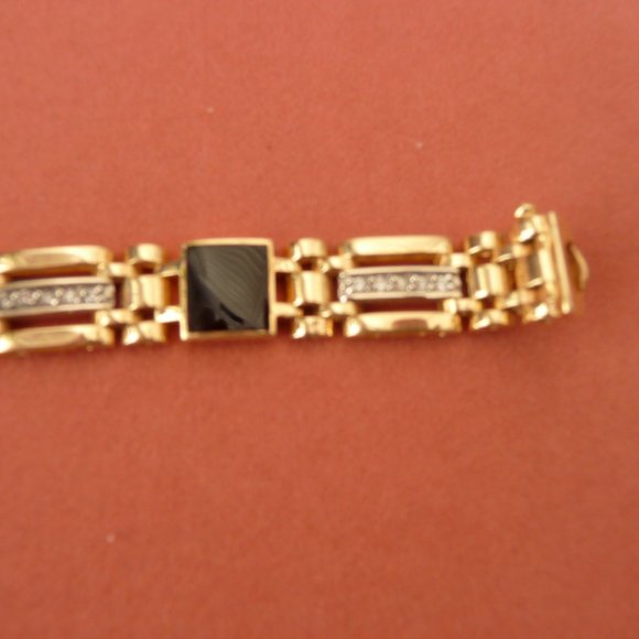 Unisex 14K gold, onyx and diamond bracelet